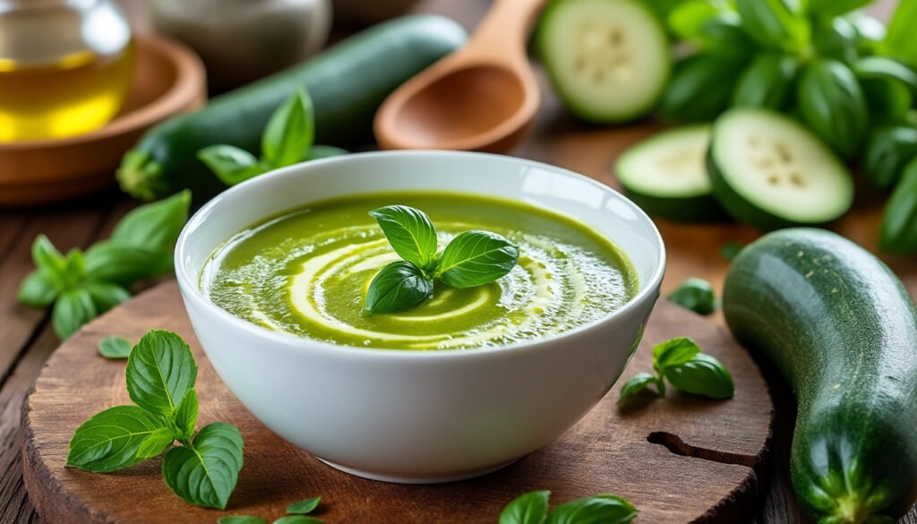 découvrez notre recette rafraîchissante de velouté froid de courgettes et basilic, idéale pour l'été. simple, légère et pleine de saveurs, cette soupe glacée ravira vos papilles !