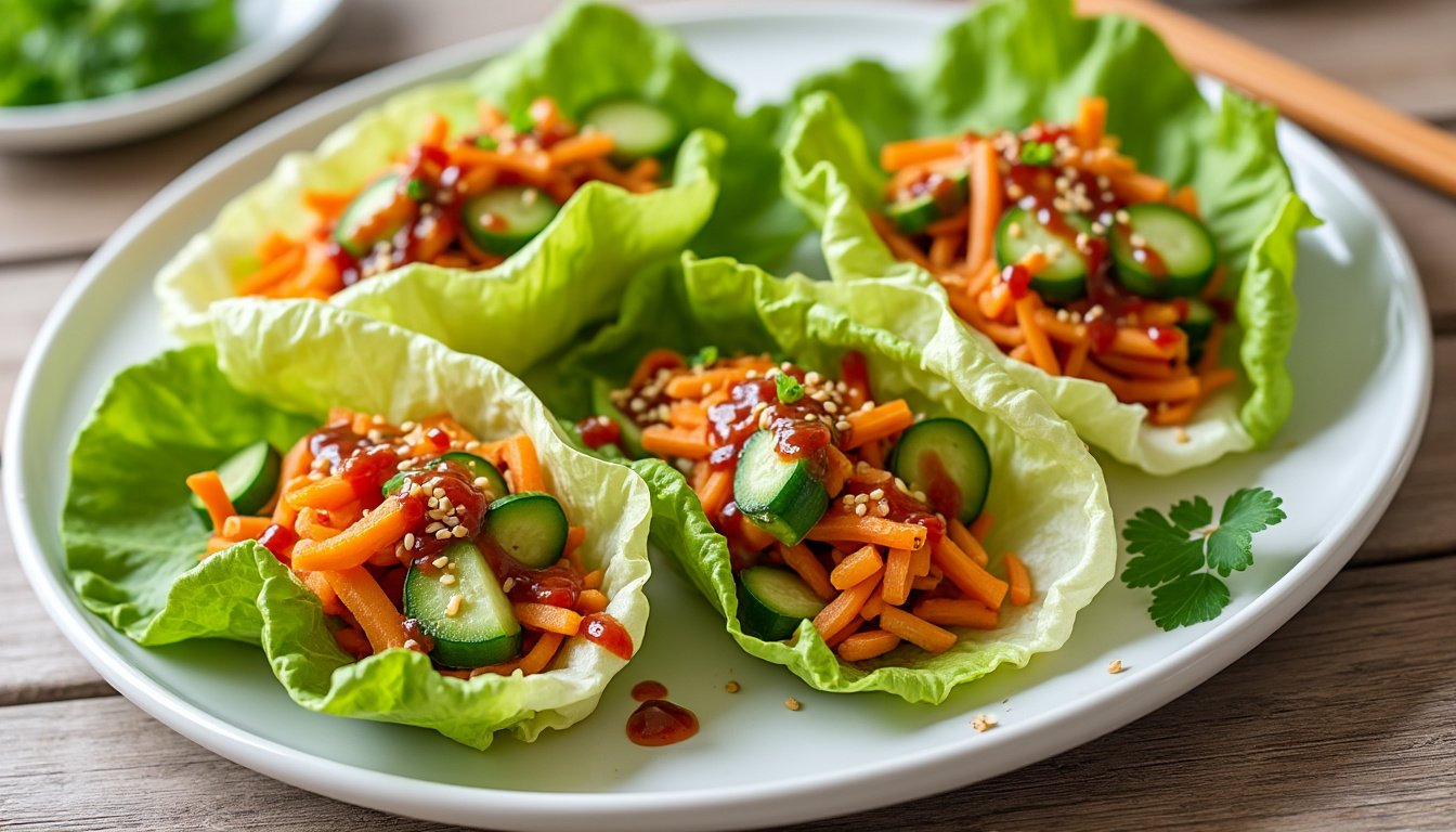 découvrez des wraps de laitue ultra frais, garnis de légumes croquants et accompagnés d'une sauce cacahuète gourmande. une recette saine, rapide et savoureuse pour un repas léger et plein de saveurs !