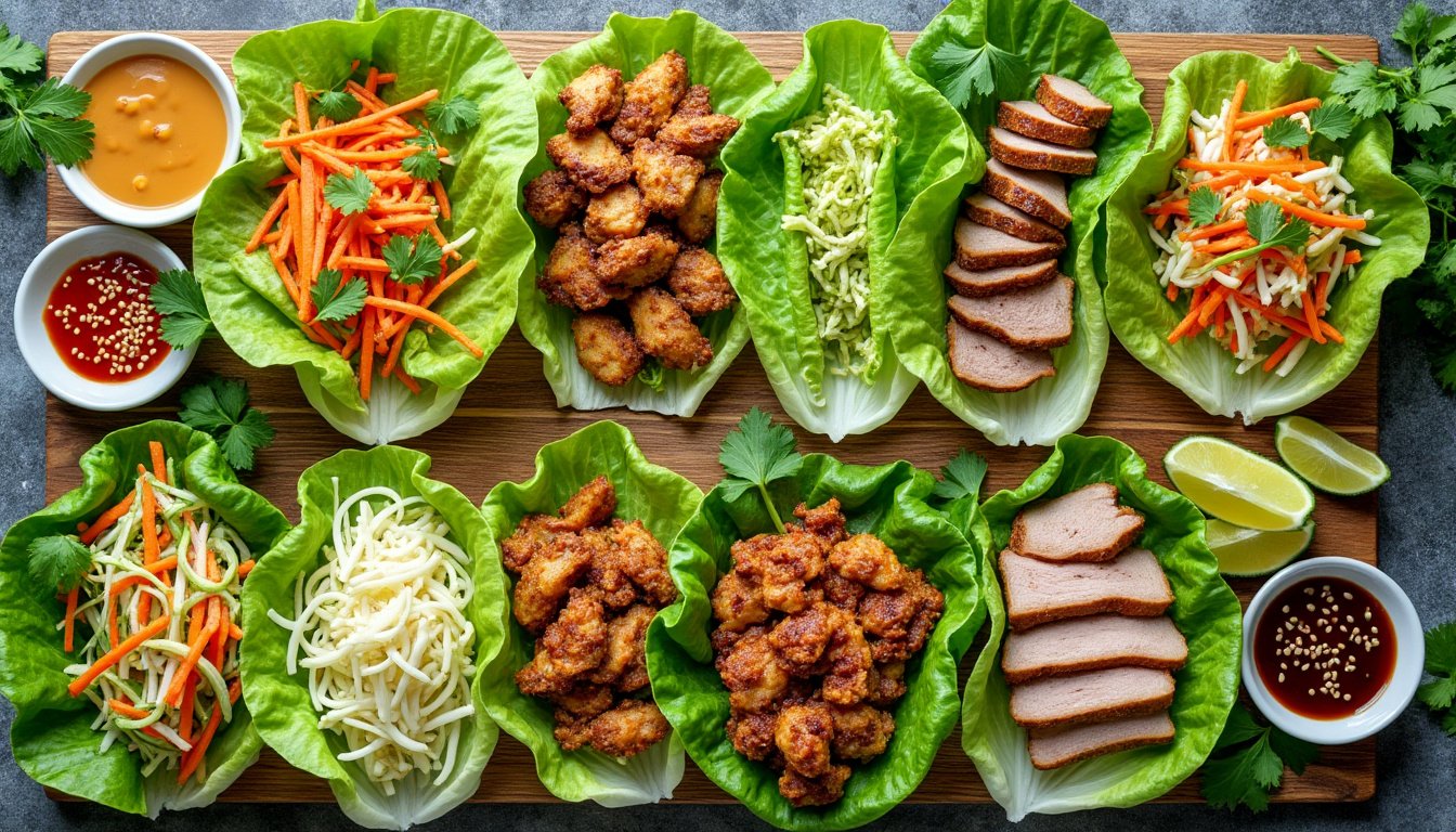 découvrez notre recette de wraps de laitue aux légumes croquants, accompagnés d'une savoureuse sauce cacahuète. un plat frais, léger et gourmand parfait pour un repas sain et rapide !