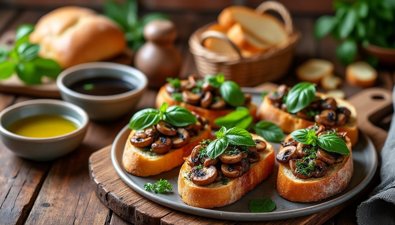 découvrez notre recette gourmande de bruschettas aux champignons et au thym : une entrée savoureuse, facile à préparer, parfaite pour vos apéritifs ou dîners entre amis. un mélange délicieux de saveurs, à essayer sans attendre !
