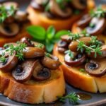 découvrez notre délicieuse recette de bruschettas aux champignons et thym : des tartines croustillantes garnies de champignons sautés parfumés au thym, parfaites pour un apéritif ou une entrée gourmande.