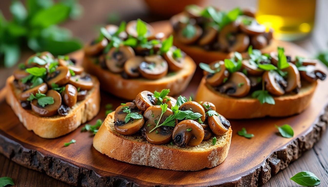 découvrez notre recette de bruschettas aux champignons et thym : une entrée savoureuse et facile à préparer, parfaite pour vos apéritifs ou dîners entre amis. un mélange gourmand de saveurs forestières à déguster sur du pain grillé croustillant.