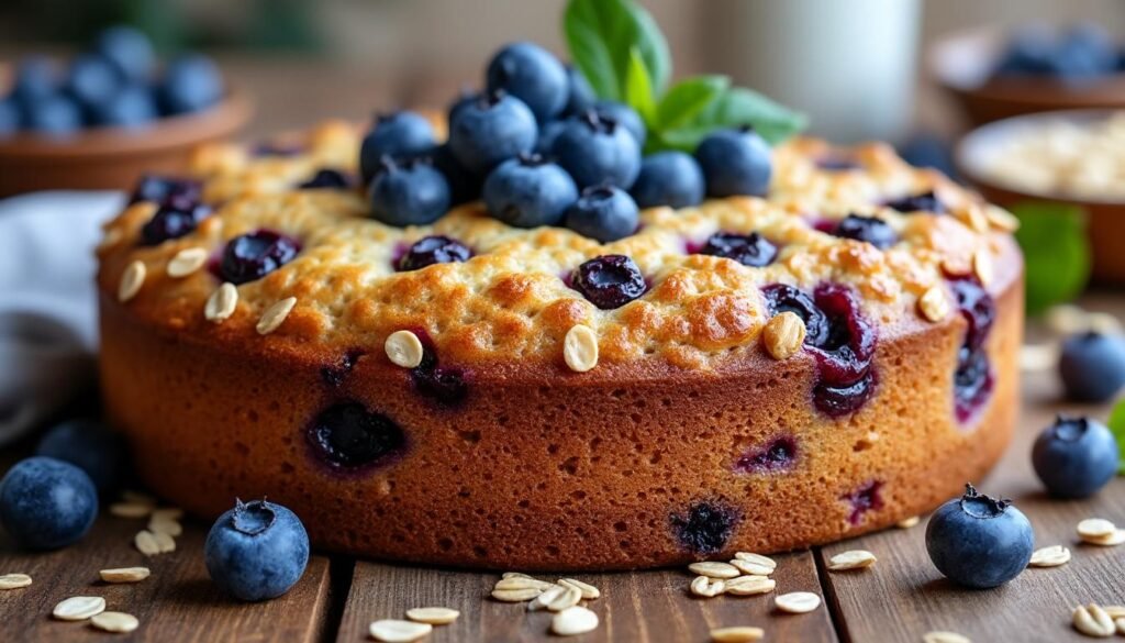 découvrez notre recette gourmande de cake aux myrtilles et flocons d’avoine, un dessert moelleux, sain et facile à préparer, idéal pour le petit-déjeuner ou le goûter.