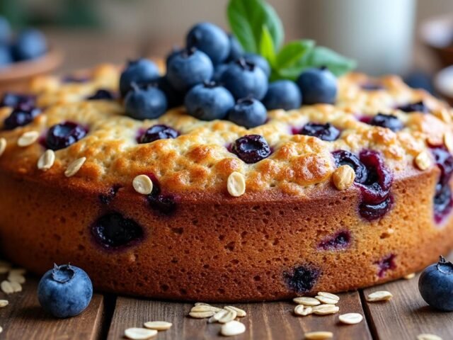 Cake aux myrtilles et flocons d’avoine