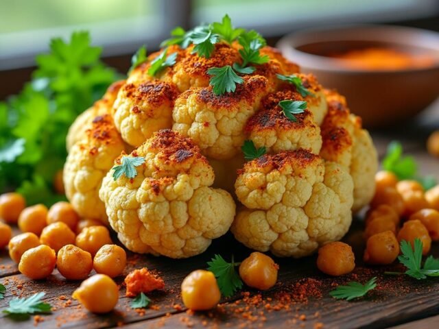 Chou-fleur rôti aux épices et pois chiches grillés