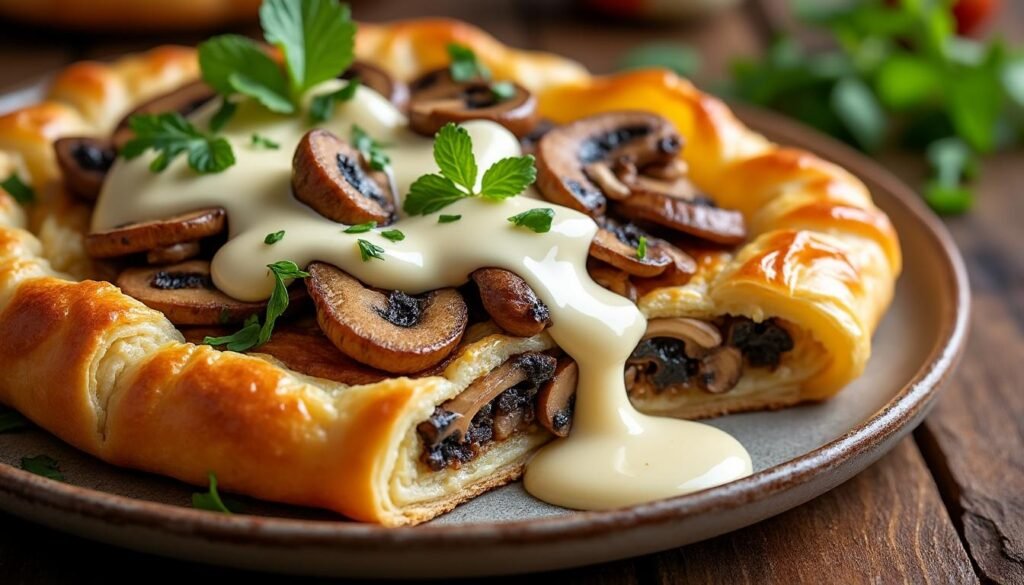 découvrez notre recette savoureuse de feuilleté aux champignons et béchamel végétale : un plat gourmand, fondant et 100% végétal, idéal pour régaler vos convives lors d’un repas convivial ou festif !