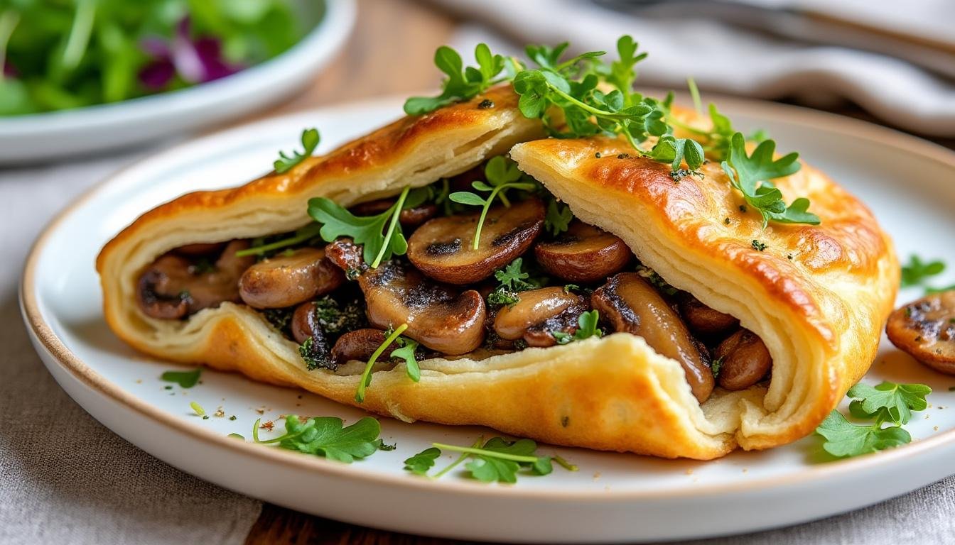 savourez un feuilleté croustillant garni de champignons fondants et d'une béchamel végétale onctueuse. une recette gourmande, parfaite pour les repas végétariens ou pour surprendre vos convives avec une alternative sans produits animaux !