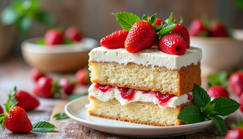découvrez notre recette de gâteau moelleux aux fraises et mascarpone végétal, un dessert savoureux et léger, parfait pour les amateurs de douceurs fruitées et sans produits d'origine animale.