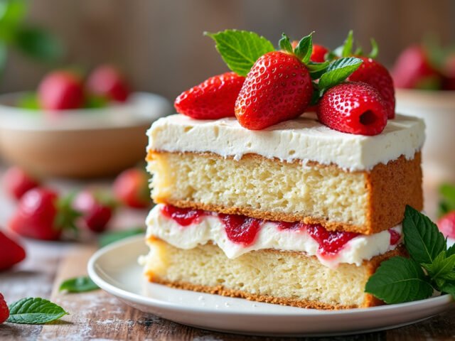 Gâteau moelleux aux fraises et mascarpone végétal