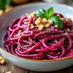 Pâtes au pesto de betterave et noix
