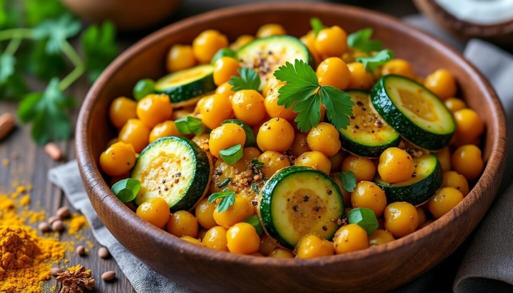 découvrez une délicieuse poêlée de pois chiches et courgettes au curry, une recette végétarienne rapide et savoureuse, idéale pour un repas sain et plein de saveurs exotiques.