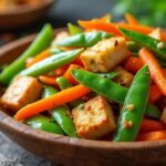 Poêlée de pois gourmands, carottes et tofu