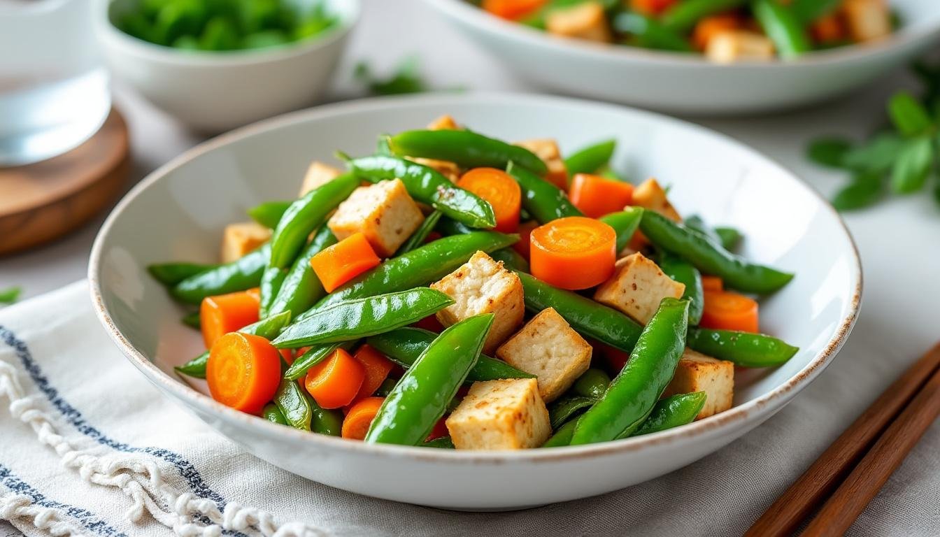 découvrez une poêlée savoureuse de pois gourmands, carottes et tofu, une recette végétarienne facile à préparer, riche en saveurs et en couleurs, parfaite pour un repas sain et équilibré.