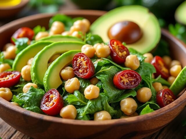 Salade d’avocat, pois chiches et tomates séchées