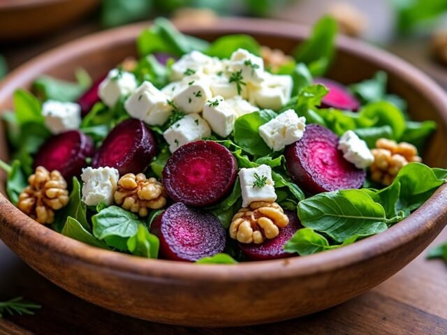 Salade de betterave, noix et fromage de chèvre