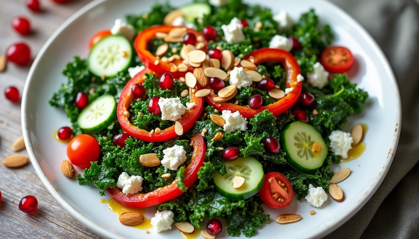 découvrez une délicieuse salade de chou kale agrémentée de noix de pécan croquantes et d'une vinaigrette au miel douce et parfumée, idéale pour un repas sain et gourmand.