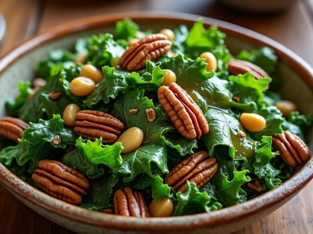 Salade de chou kale, noix de pécan et vinaigrette au miel