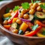 Salade de légumes rôtis et pois chiches épicés