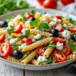 Salade de pâtes complètes, feta et olives noires