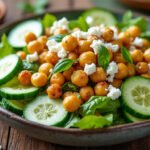 Salade de pois chiches grillés, concombre et feta