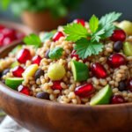 Salade de riz complet, lentilles et graines de grenade