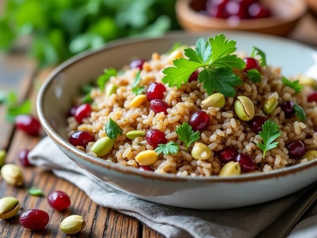 Salade de riz sauvage, cranberries et pistaches