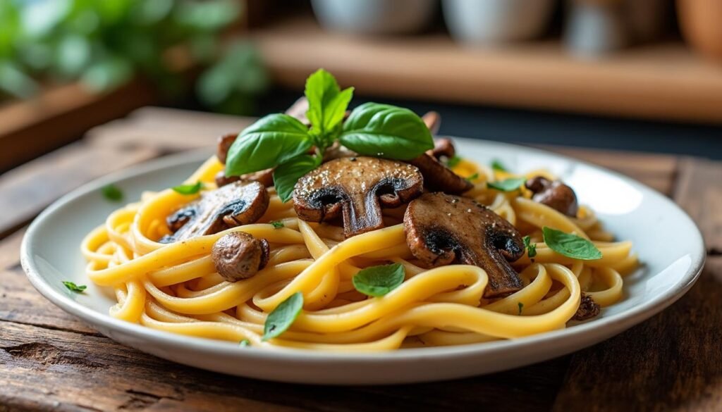découvrez notre recette savoureuse de tagliatelles aux champignons et crème végétale, un plat végétarien crémeux et gourmand, facile à préparer pour un repas sain et réconfortant.