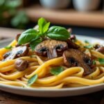 Tagliatelles aux champignons et crème végétale