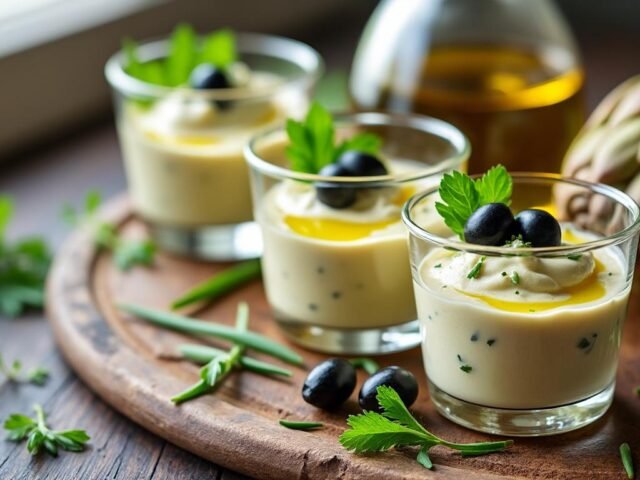Verrines de crème d’artichauts et olives noires