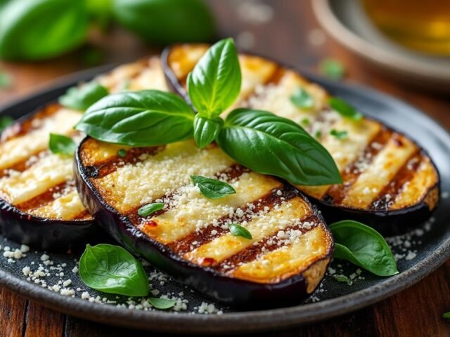 Aubergines grillées au parmesan et basilic