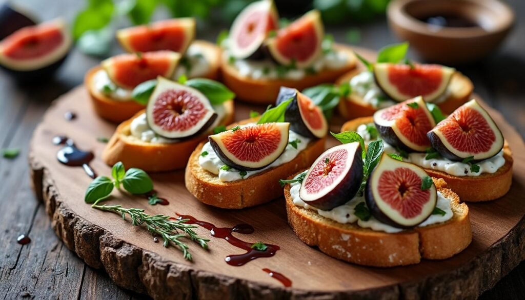 découvrez notre recette raffinée de bruschetta aux figues et fromage de chèvre : un mélange sucré-salé savoureux, parfait pour l'apéritif ou en entrée gourmande.