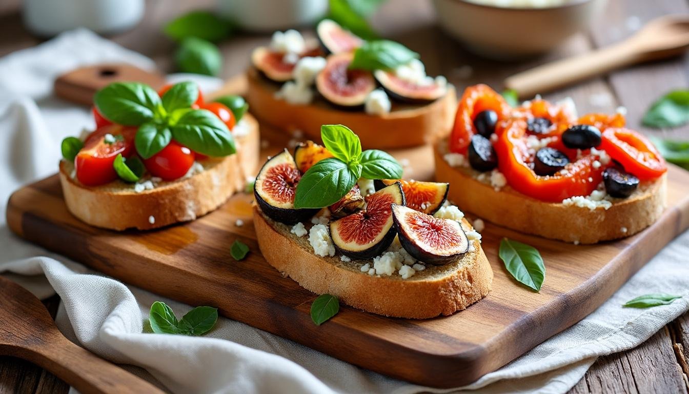 découvrez une recette gourmande de bruschetta aux figues et fromage de chèvre : une alliance sucrée-salée idéale pour l’apéritif ou une entrée raffinée, facile et rapide à préparer.