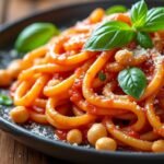 Pâtes aux pois chiches et sauce tomate épicée