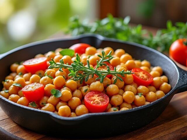 Poêlée de pois chiches à la tomate et au thym