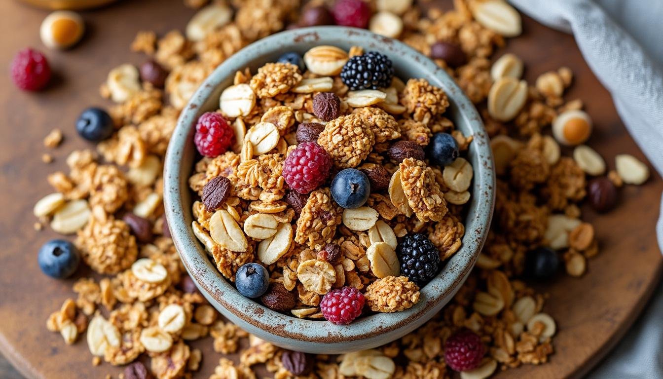découvrez notre recette healthy de granola maison croustillant et nutritif, simple à réaliser. profitez d’un petit-déjeuner sain et gourmand, idéal pour faire le plein d’énergie !