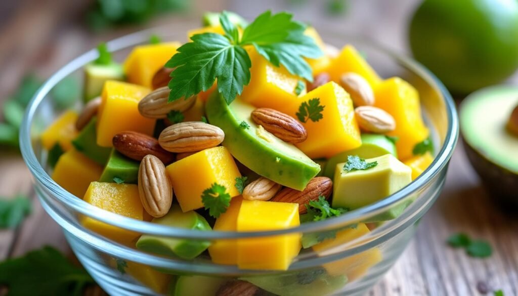 découvrez une recette fraîche et savoureuse de salade de mangue, avocat et noix de cajou, parfaite pour un repas léger et plein de saveurs exotiques.