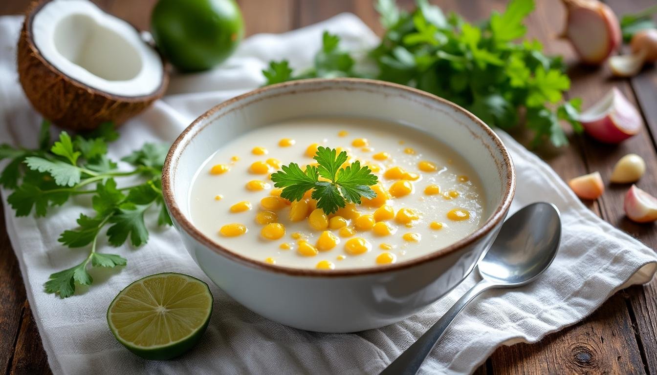 savourez un velouté froid de maïs au lait de coco, une recette légère, onctueuse et rafraîchissante, parfaite pour l’été. facile à préparer, ce plat allie douceur du maïs et exotisme du lait de coco pour un moment gourmand.