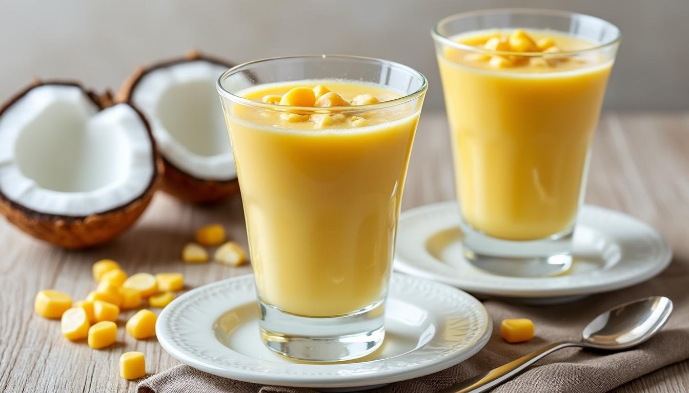 dégustez un velouté froid de maïs et lait de coco, une recette rafraîchissante et onctueuse idéale pour l'été. facile à préparer, sans gluten et pleine de saveurs exotiques !