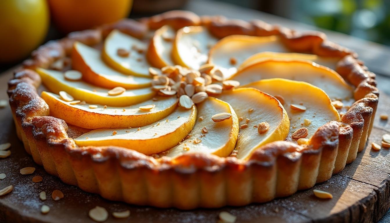 découvrez notre recette facile et gourmande de tarte bourdaloue poire-amande, alliant la douceur des poires à la délicatesse de la crème d'amande pour un dessert parfait.